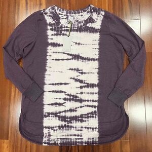 New NWT Te‎ Verde Purple Top Tie Dye Long Sleeve Shirt Tunic Boho Casual Size XL